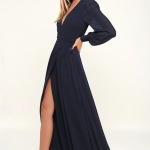 Lulus Navy Blue My Whole Heart Long Sleeve Black Dress